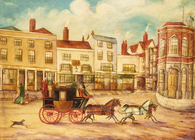 London til Maidstone Stage Coach passerer Swan Inn og Town Hall af English School